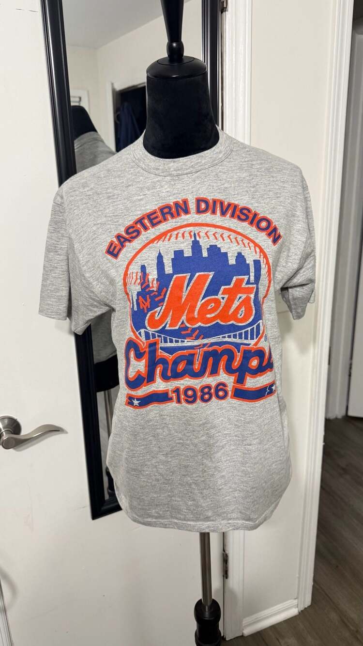 Vintage 1986 New York Mets Eastern Division Champions Gray T-Shirt